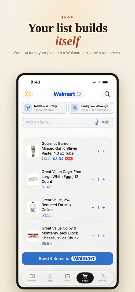 Pocket Chef Walmart shopping handoff